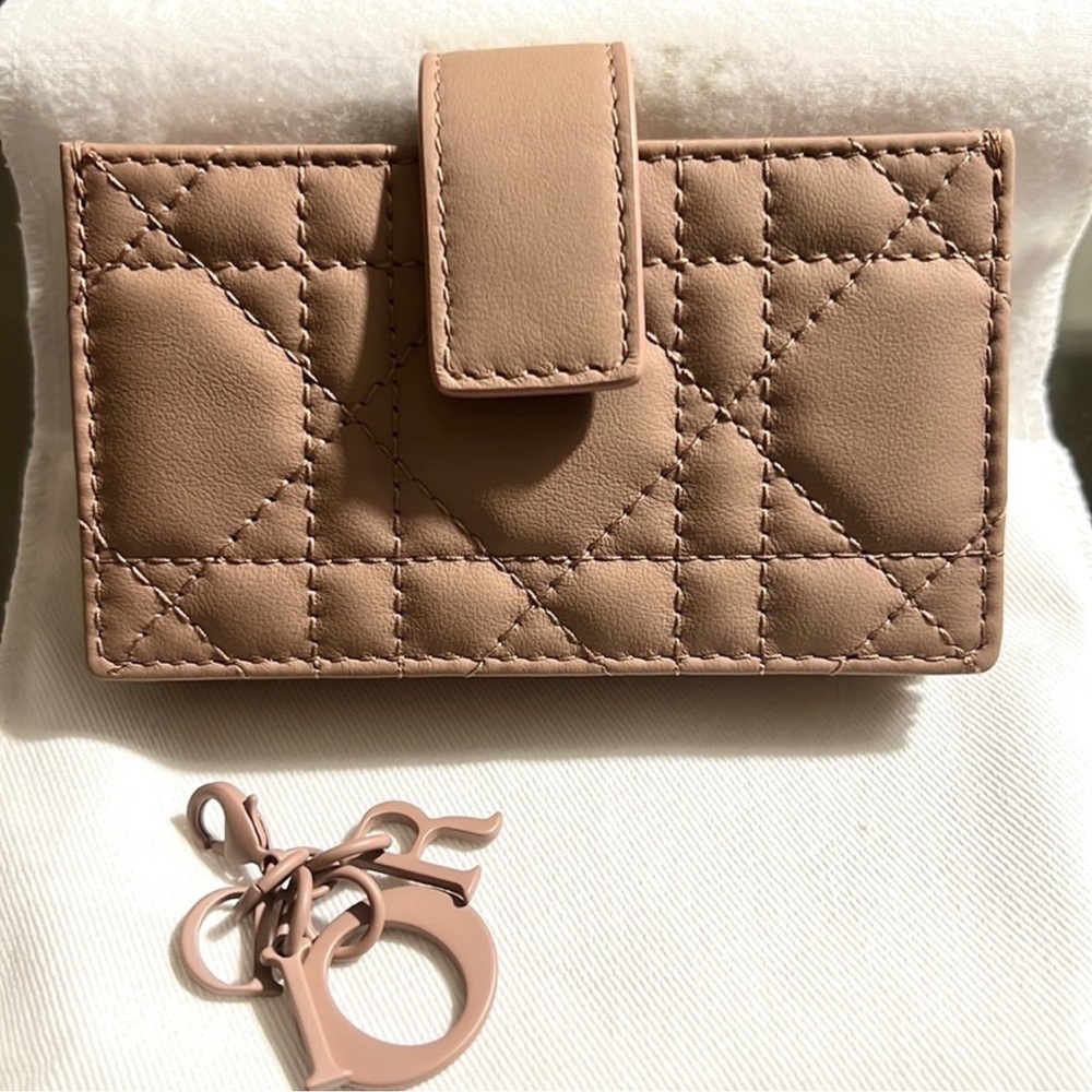 Dior Beige Ultramatte Cannage Leather Lady Dior 5 Gusset Card Holder
